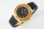 PPM Factory Rolex Daytona Vintage Gold Diamond Bezel/Markers Black Strap Watch